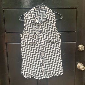 Sheer Chevron button down top
